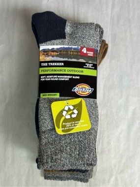 New Dickies Socks Men’s 4 Pair Performance Outdoor Mid-Weight Casual Socks Gray